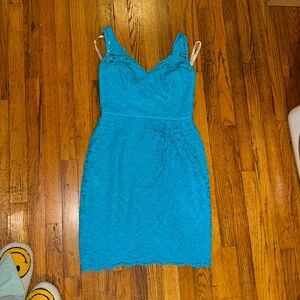 David’s Bridal turquoise lace dress